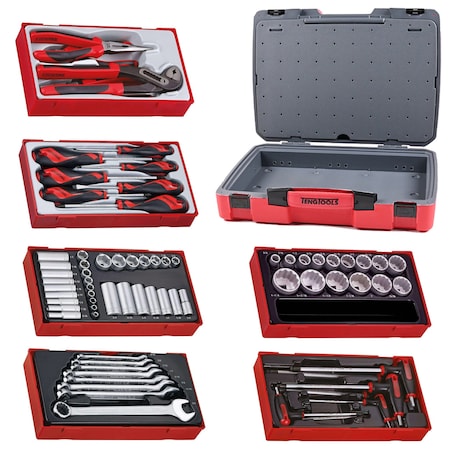 Teng Tools 73 Piece Mixed Drive SAE Socket, Wrench, Hex, Screwdriver & Plier Kit TC-6T-23